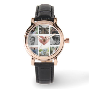 Familie Foto Collage Roos Gold Heart Keepomwille C Horloge
