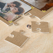 Familie Foto Collage Rustic Burlap 13 Aangepaste f Legpuzzel (Zijkant)