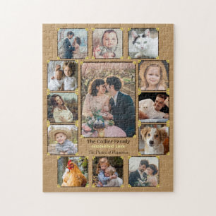 Familie Foto Collage Rustic Burlap 13 Aangepaste f Legpuzzel