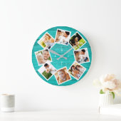 Familie Foto Collage Rustic Chic Farmhouse Blauwgr Grote Klok (Huis)