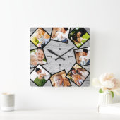 Familie Foto Collage Rustic Chic Farmhouse Gray Vierkante Klok (Huis)