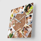 Familie Foto Collage Rustic Chic Farmhouse Vierkante Klok (Hoek)