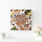 Familie Foto Collage Rustic Chic Farmhouse Vierkante Klok (Huis)