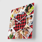 Familie Foto Collage Rustic Farmhouse Buffalo Vierkante Klok (Hoek)