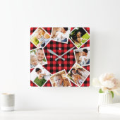 Familie Foto Collage Rustic Farmhouse Buffalo Vierkante Klok (Huis)