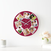 Familie Foto Collage Rustic Farmhouse Red Grote Klok (Huis)