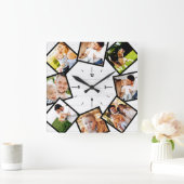Familie Foto Collage Rustic Farmhouse White Vierkante Klok (Huis)