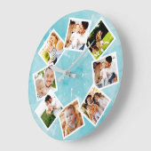 Familie Foto Collage Rustic Light Blue Grote Klok (Hoek)