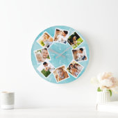 Familie Foto Collage Rustic Light Blue Grote Klok (Huis)