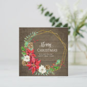 Familie Foto Collage Rustic Wood in Gold Floral Feestdagenkaart (Staand voorkant)