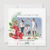 Familie Foto Collage Rustic Wood in Gold Floral Feestdagenkaart (Achterkant)