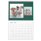 Familie foto collage rustiek monogram groen kalender (Mar 2027)