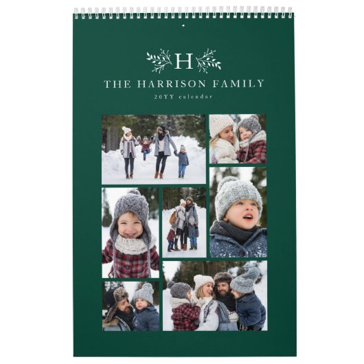 Familie foto collage rustiek monogram groen kalender (Hoes)