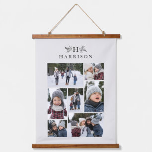 Familie foto collage rustiek monogram neutraal hangend wandkleed