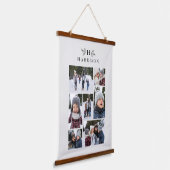 Familie foto collage rustiek monogram neutraal hangend wandkleed (Gebogen)