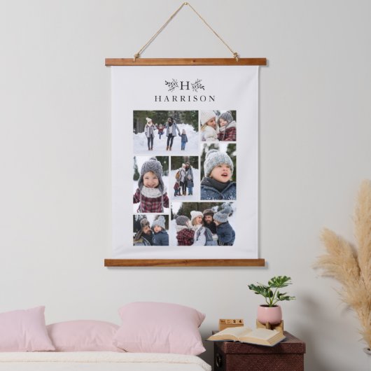 Familie foto collage rustiek monogram neutraal hangend wandkleed (Slaapkamer)