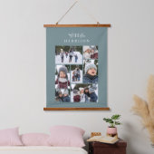 Familie foto collage rustiek monogram zacht blauwg hangend wandkleed (Slaapkamer)