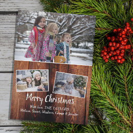 Familie foto collage schuur hout Vrolijk kerstfees Feestdagenkaart