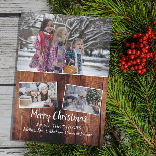 Familie foto collage schuur hout Vrolijk kerstfees Feestdagenkaart