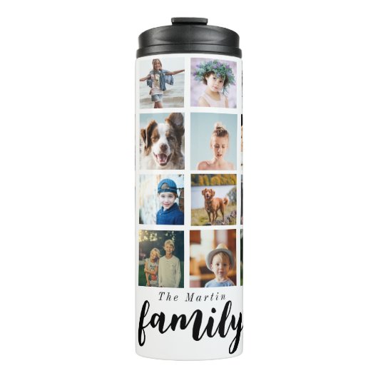Familie foto collage script Thermische Tumbler Thermosbeker (Voorkant)