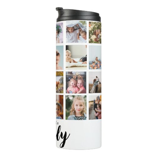 Familie foto collage script Thermische Tumbler Thermosbeker (Geroteerd rechts)