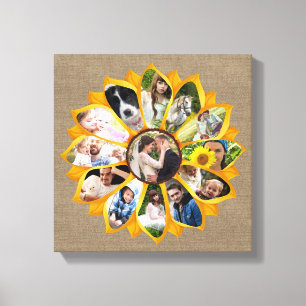 Familie Foto Collage Sunflower Burlap 13 Pics Easy Canvas Afdruk