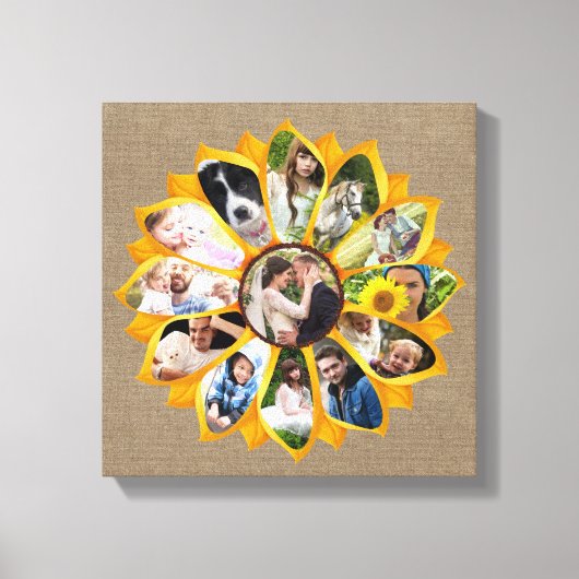 Familie Foto Collage Sunflower Burlap 13 Pics Easy Canvas Afdruk (Voorkant)