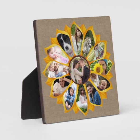 Familie Foto Collage Sunflower Burlap 13 Pics Easy Fotoplaat (Voorkant)