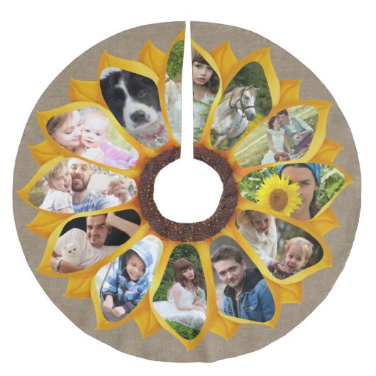 Familie Foto Collage Sunflower Burlap 13 Pics Easy Kerstboom Rok (Voorkant)