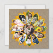 Familie Foto Collage Sunflower Burlap 13 Pics Easy Magnetische Uitnodiging (Voorkant)