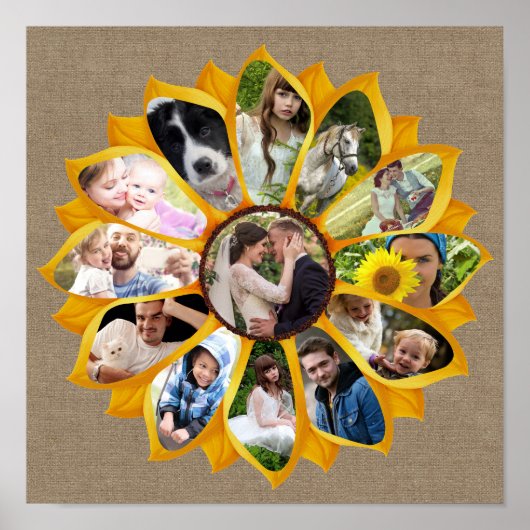 Familie Foto Collage Sunflower Burlap 13 Pics Easy Poster (Voorkant)