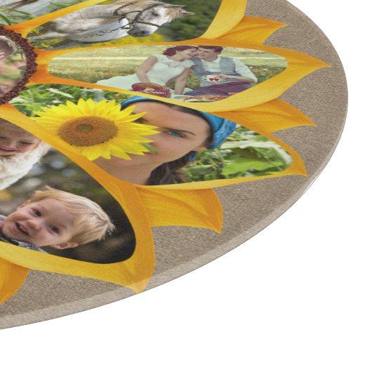 Familie Foto Collage Sunflower Burlap 13 Pics Easy Snijplank (Hoek)