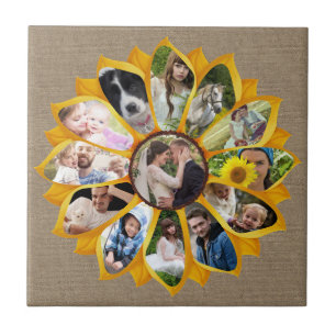 Familie Foto Collage Sunflower Burlap 13 Pics Easy Tegeltje
