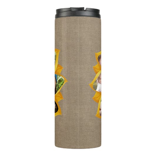 Familie Foto Collage Sunflower Burlap 13 Pics Easy Thermosbeker (Achterkant)