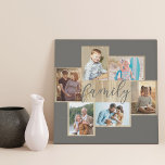 Familie Foto Collage Wood Graan Lijst Warm Gray Imitatie Canvas Print<br><div class="desc">De fotocollage van de familie met 6 van uw favoriete foto's, kalligrafie en lichte houthedrager kijkt lijst. Het fotomalplaatje is klaar voor u om uw foto's toe te voegen, die in landschaps en portretformaten worden getoond. De achtergrondkleur en het woord "familie" zijn warm grijs gekleurd en u kunt dit bewerken...</div>