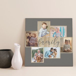 Familie Foto Collage Wood Graan Lijst Warm Gray Imitatie Canvas Print