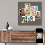 Familie Foto Collage Wood Kijk Lijst Warm Gray Poster<br><div class="desc">De fotocollage van de familie met 6 van uw favoriete foto's, kalligrafie en lichte houthedrager kijkt lijst. Het fotomalplaatje is klaar voor u om uw foto's toe te voegen, die in landschaps en portretformaten worden getoond. De achtergrondkleur en het woord "familie" zijn warm grijs gekleurd en u kunt dit bewerken...</div>