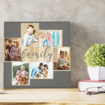 Familie Foto Collage Woodgrain Lijst Warm Gray