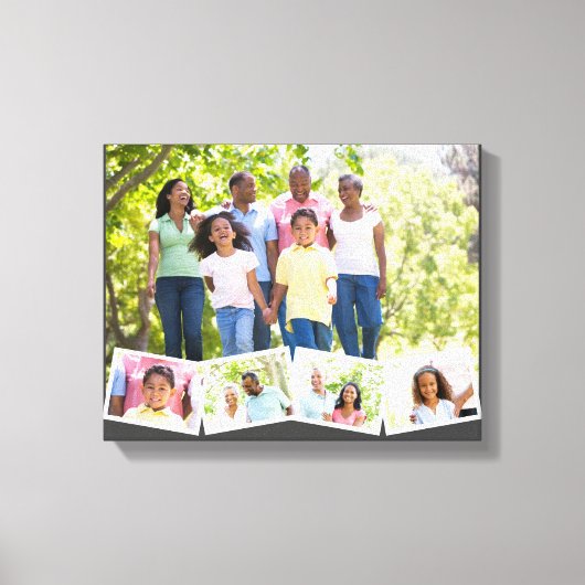 Familie Foto Collage Zigzag Foto Strip Dark Gray Canvas Afdruk (Voorkant)