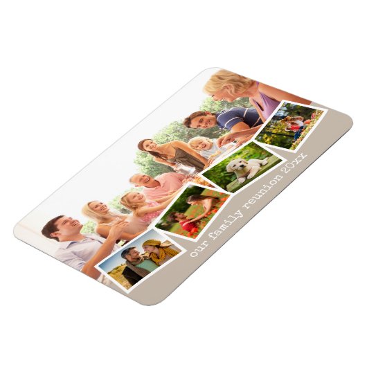 Familie Foto Collage Zigzag Fotostrip Beige Magneet (Linkerzijde)