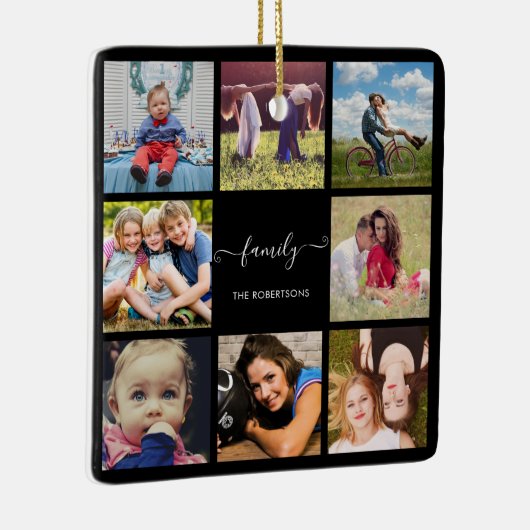 Familie foto Collage zwart, aangepast Keramisch Ornament (Rechts)