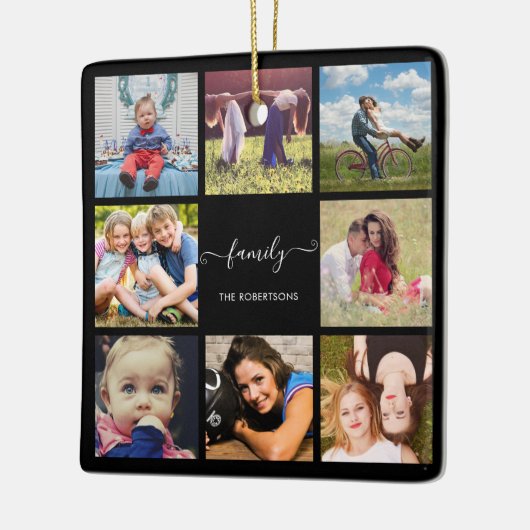Familie foto Collage zwart, aangepast Keramisch Ornament (Links)