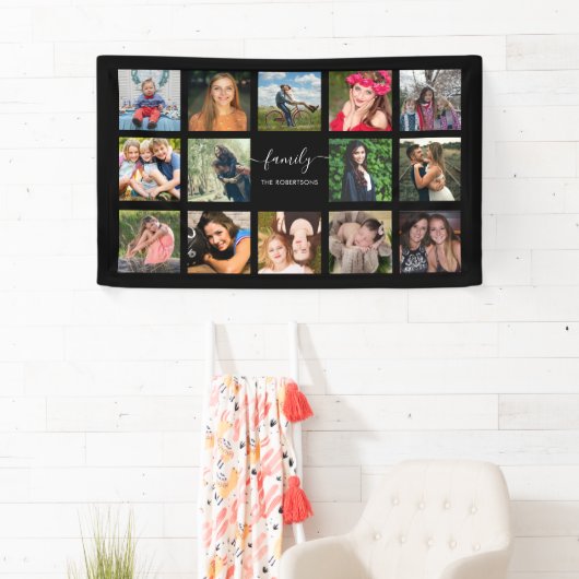 Familie foto Collage zwart, aangepast Spandoek (Insitu)