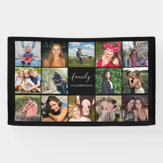 Familie foto Collage zwart, aangepast Spandoek (Horizontaal)
