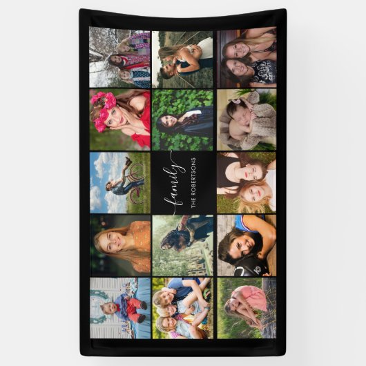 Familie foto Collage zwart, aangepast Spandoek (Verticaal)