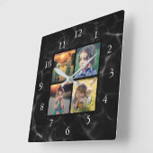 Familie foto collage zwart marmeren patroon vierkante klok (Hoek)