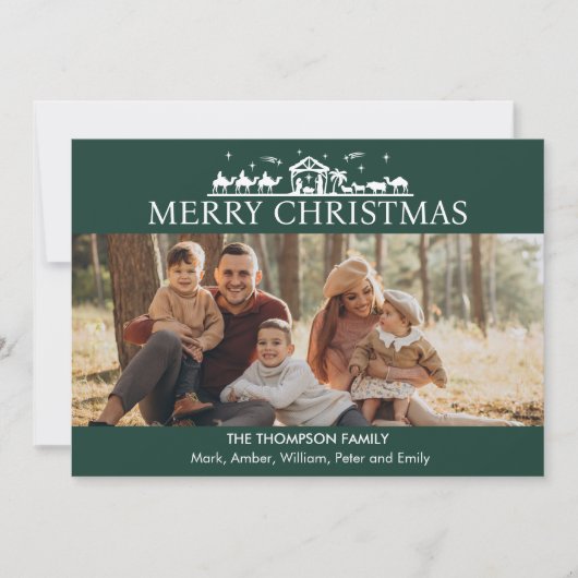 Familie Foto Eenvoudige Geboorte Religieuze Kerstm Feestdagenkaart (Voorkant)