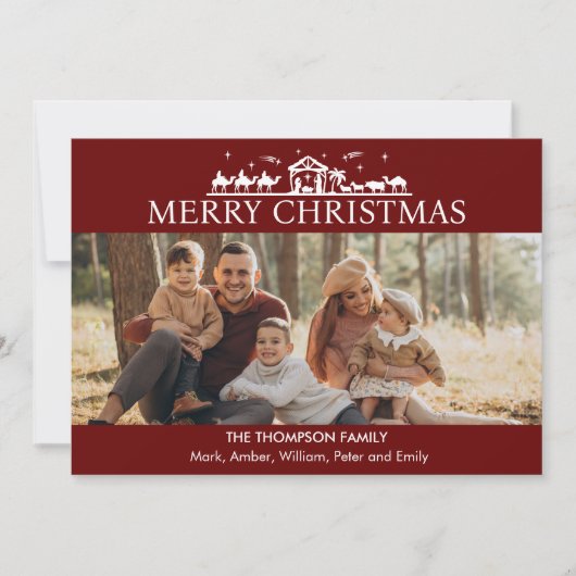 Familie Foto Eenvoudige Geboorte Religieuze Kerstm Feestdagenkaart (Voorkant)