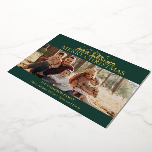 Familie Foto Eenvoudige Geboorte Religieuze Kerstm Folie Feestdagenkaart (Gedraaid)