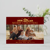 Familie Foto Eenvoudige Geboorte Religieuze Kerstm Folie Feestdagenkaart (Staand Voorkant)